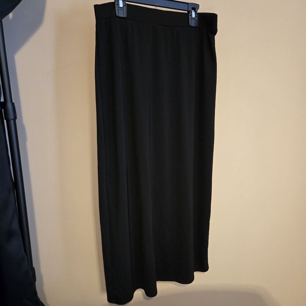 Chadwick's Stretchy Straight Black Calf Length Skirt W/ Back Slit, PM